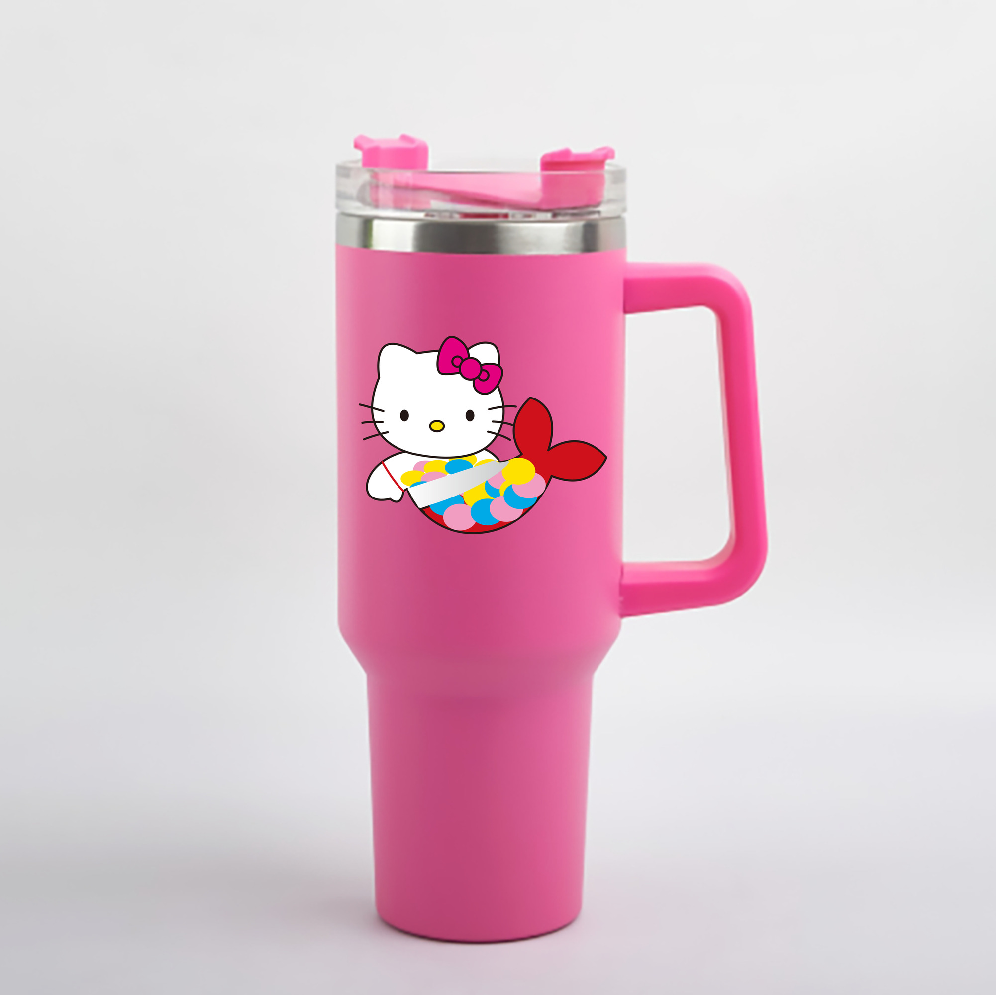 （画像用） Hello Kitty ハローキティ 1200mL車用タンブラー - クリスタルステッカー（プラスチックストロー付き）